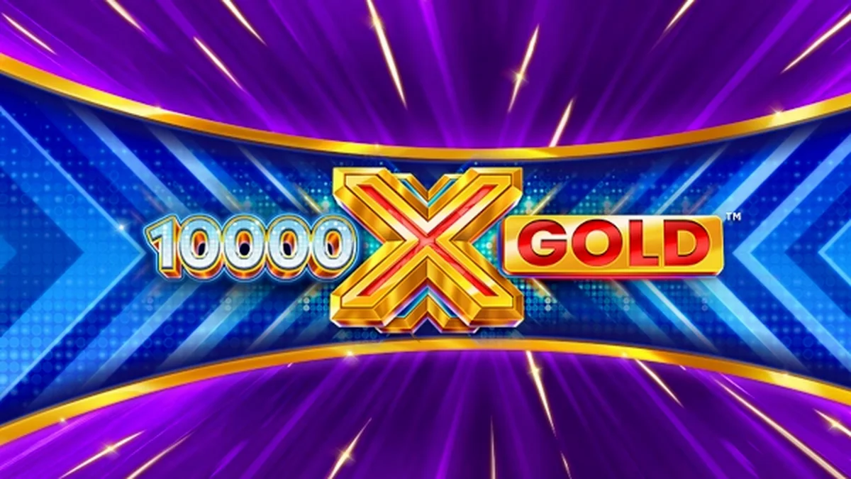 Interface do jogo de slot 10,000 X Gold com tema dourado